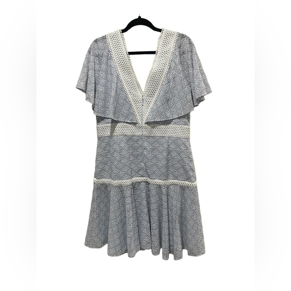 Gianni Bini blue & ivory Alice mini lace V neck eyelet dress size 12 NWT $179 - Picture 4 of 8